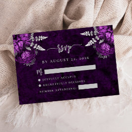 Cartão De Informações Resposta de Casamento em Roxo Ameixa Prata Floral