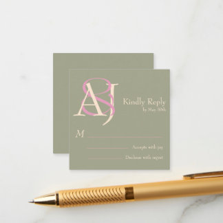 Cartão De Informações Resposta de Casamento em Verde Sage e Rosa Elegant