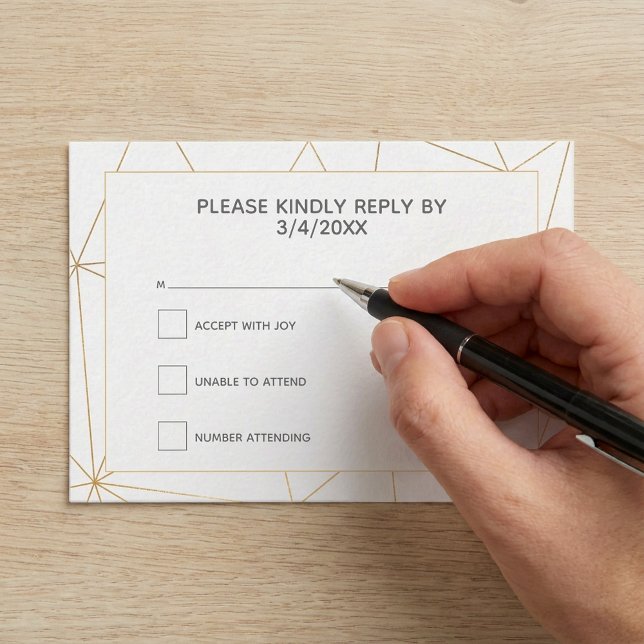 Cartão De Informações Resposta geométrica dourada para RSVP (Gold geometric RSVP response Enclosure Card.)