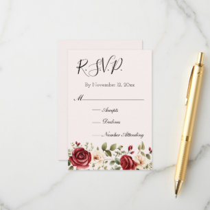 Cartão De Informações Resposta para Casamento Rosas Vermelhas Românticas