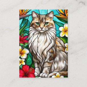 Cartão De Informações Retrato de Gato em Vidro Pintado Gato Elegante de 
