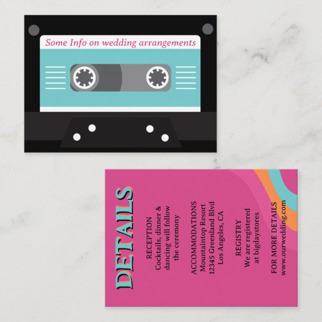 Cartão De Informações Retro 70s Music Cassette Fape Groovy Fuchsia Diver (Frente/Verso)