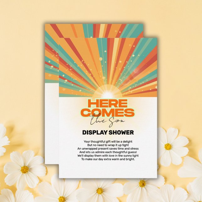 Cartão De Informações Retro Aqui Vem O Chá de fraldas Filho (Criador carregado)