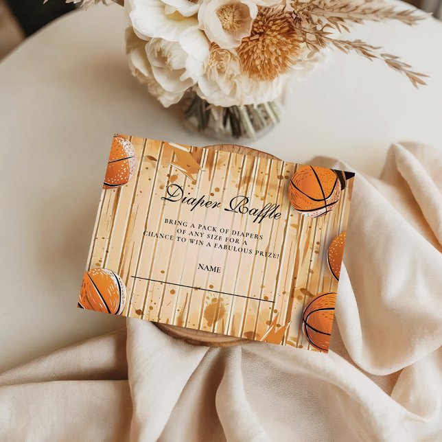 Cartão De Informações Retro Basketball Baby Shower Diapper Raffle (Criador carregado)