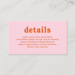 Cartão De Informações Retro Font Orange e Pink Modern Weding