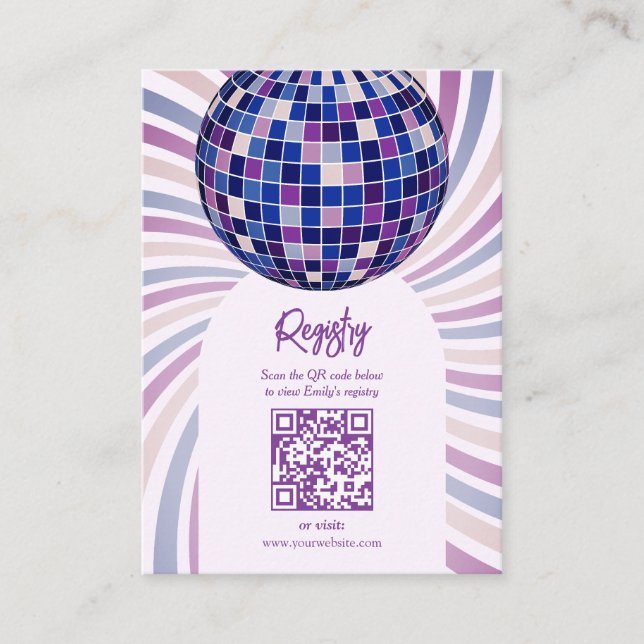 Cartão De Informações Retro Groovy Disco Bridal Shower Registry QR code (Frente)