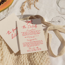 Cartão De Informações Retro Hand Drawn Red Trendy Quirky Wedding Details