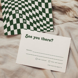Cartão De Informações Retro Moderno Xadrez Verde Escuro RSVP