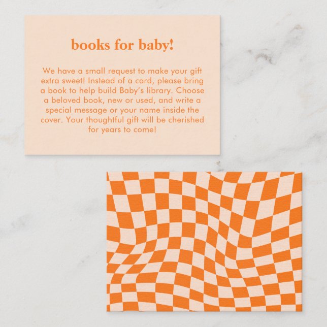 Cartão De Informações Retro Orange Abstract Check Custom Books for Baby (Frente/Verso)