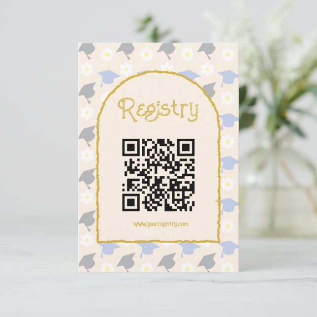 Cartão De Informações Retro Peach Graduation Registry (Em pé/Frente)