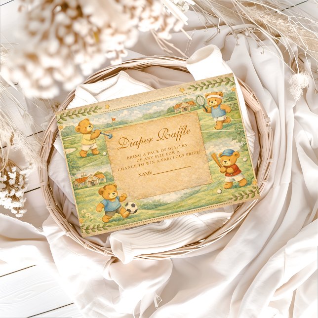 Cartão De Informações Retro Playground Teddy Bears Diapper Raffle (Criador carregado)