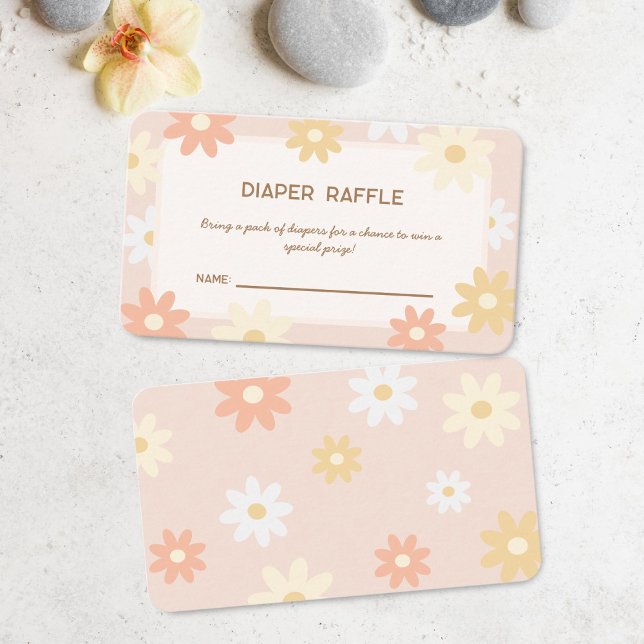 Cartão De Informações Retro Simples Boho Daisy Chá de fraldas Raffle (Criador carregado)