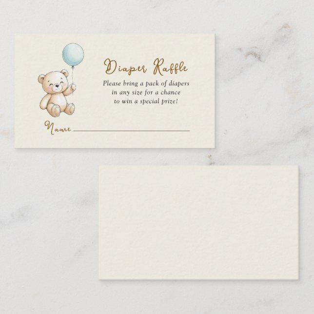 Cartão De Informações Retro Teddy Bear Baby Boy shower Diaper Raffle (Frente/Verso)