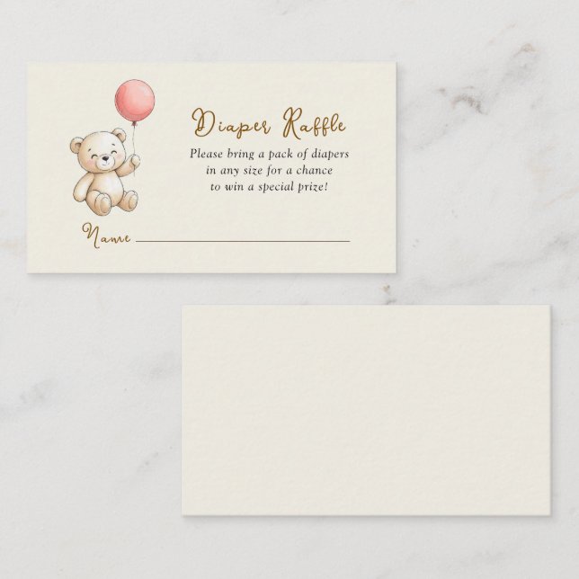 Cartão De Informações Retro Teddy Bear Baby girl shower Diaper Raffle (Frente/Verso)