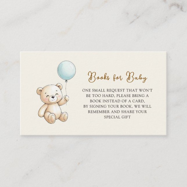Cartão De Informações Retro Teddy Bear Blue Baby Shower Book Request (Frente)