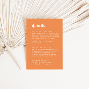 Cartão De Informações Retro Verão   Pormenores do Casamento Laranja