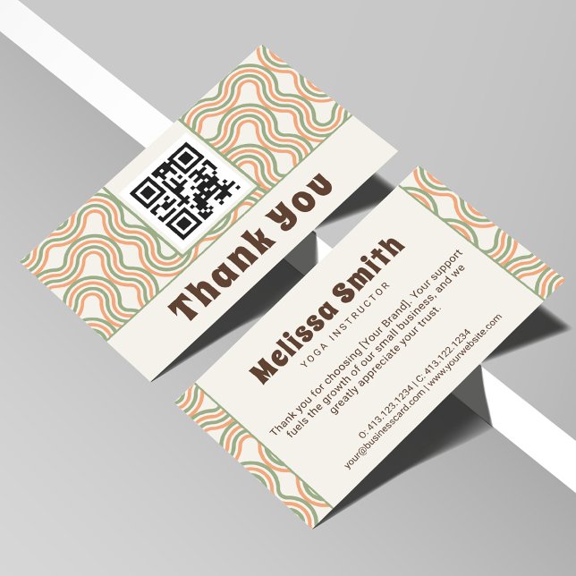 Cartão De Informações Retro Wavy Abstract QR Code Business Thank You (Criador carregado)