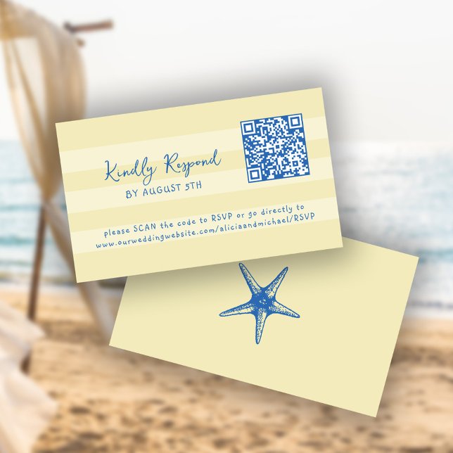 Cartão De Informações Retro whimsical summer beach QR code online RSVP (This is a MINI CARD. Bigger sizes available)