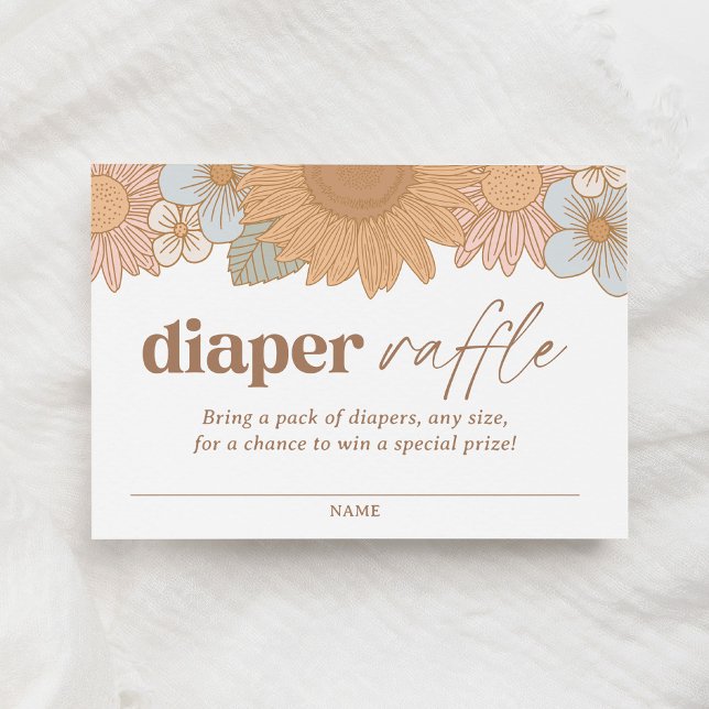 Cartão De Informações Retro Wildflower Girl Chá de fraldas Raffle (Criador carregado)