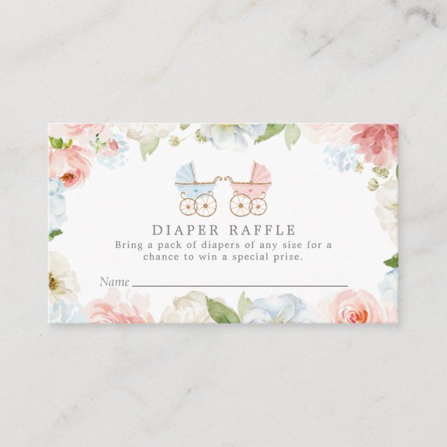 Cartão De Informações Revelação de Gênero Rosa e Azul Sorteio de Fraldas (Frente)