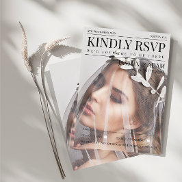 Cartão De Informações Revista Editorial Elegante de RSVP de Casamento