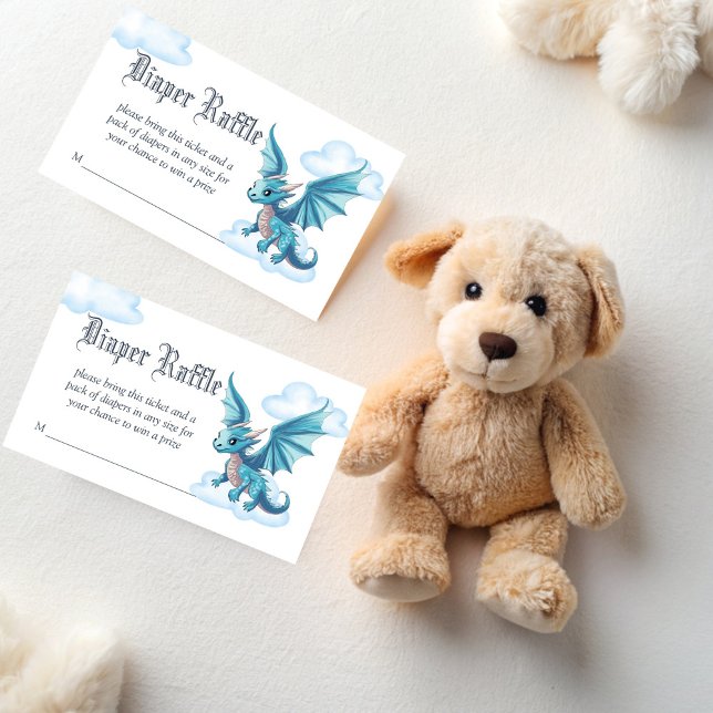 Cartão De Informações Ribeira medieval de fralda de dragão agudo (Medieval cute baby dragon baby shower diaper raffle enclosure card fantasy dragon raffle tickets)