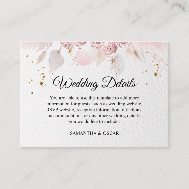 Cartão De Informações Rico de Frame Floral Cor-de-Rosa Elegante (Frente)