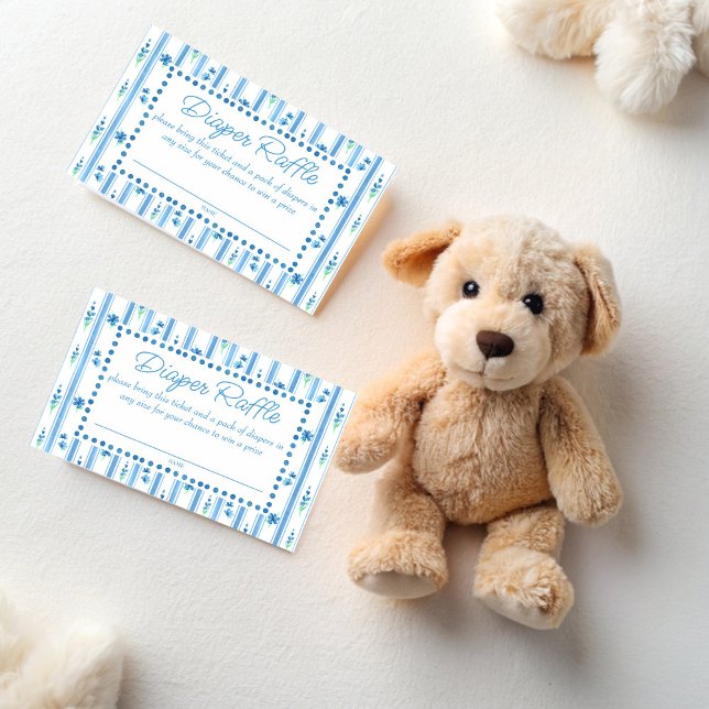 Cartão De Informações Rife de fralda de chá de fraldas azul moderno (Modern blue stripped baby shower diaper raffle enclosure card raffle tickets)