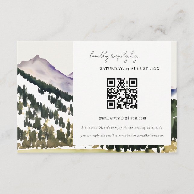Cartão De Informações Rocky Snow Mountain Landscape Casamento QR Code RS (Frente)