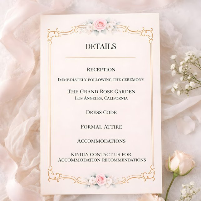 Cartão De Informações Rococo Blush Wedding (Details enclosure card for Rococco style luxury ornate wedding)