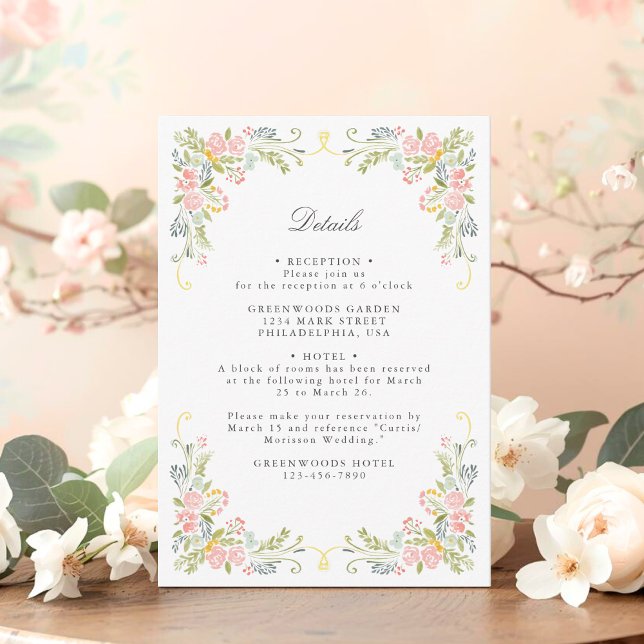 Cartão De Informações Rococo Garden Ornate Floral Wedding QR Details (Criador carregado)