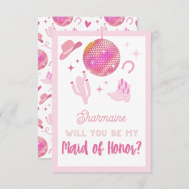 Cartão De Informações Rodeio, Garota Cowgirl Rosa, rosa-branca, seja min (Frente/Verso)