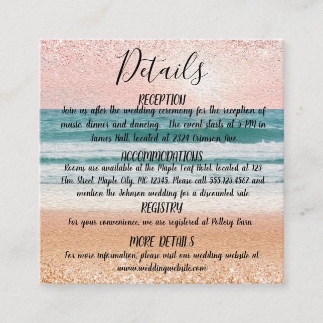 Cartão De Informações Romance à Beira-Mar: Praia Elegante (Frente)