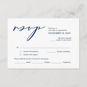 Cartão De Informações Romance, Caligrafia Azul Marinho, RSVP Casamento