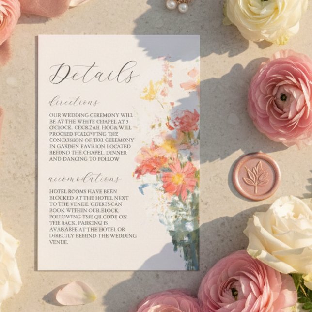 Cartão De Informações Romantic Blush Painted Floral Wedding Details (Romantic Blush Painted Floral Wedding Details Enclosure Card)