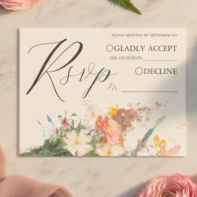 Cartão De Informações Romantic Blush Painted Floral Wedding RSVP QR Code (Romantic Blush Painted Floral Wedding RSVP QR Code Enclosure Card)
