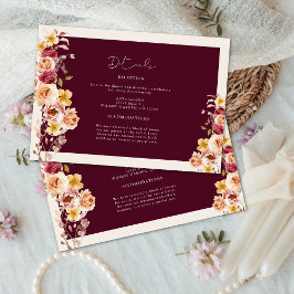 Cartão De Informações Romantic Deep Burgundy Floral Elegant Wedding