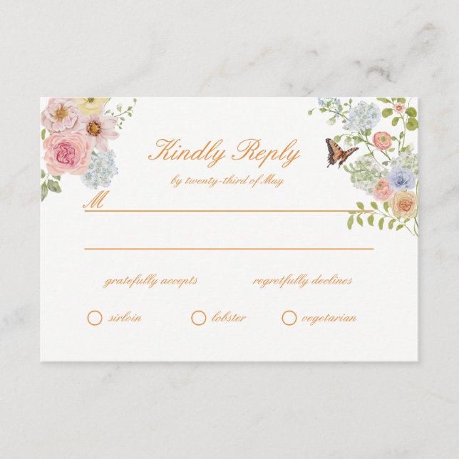 Cartão De Informações Romantic Pastel Floral Wedding RSVP Card (Frente)