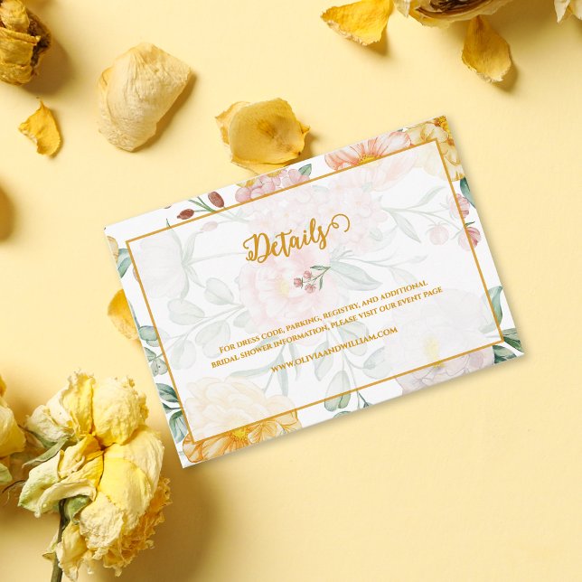 Cartão De Informações Romantic Yellow Floral Bridal Shower Details (Romantic Yellow Floral Bridal Shower Details Enclosure Card)