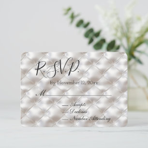 Cartão De Informações Romântica Glam White Faux Leather Casamento RSVP