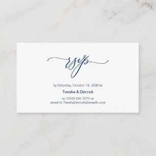 Cartão De Informações Romântico Elegante, fonte azul Marinho, RSVP de Ca