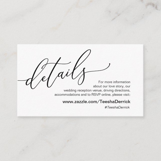 Cartão De Informações Romântico Elegante, Negro, Nossos Detalhes De Casa (Frente)