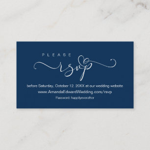 Cartão De Informações Romântico, Marinho Azul, RSVP Online de Casamento,
