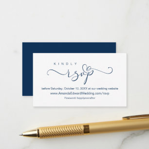 Cartão De Informações Romântico, Marinho Azul, RSVP Online de Casamento,
