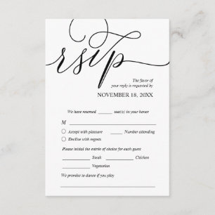 Cartão De Informações Romântico moderno, negro, Janto de casamento RSVP