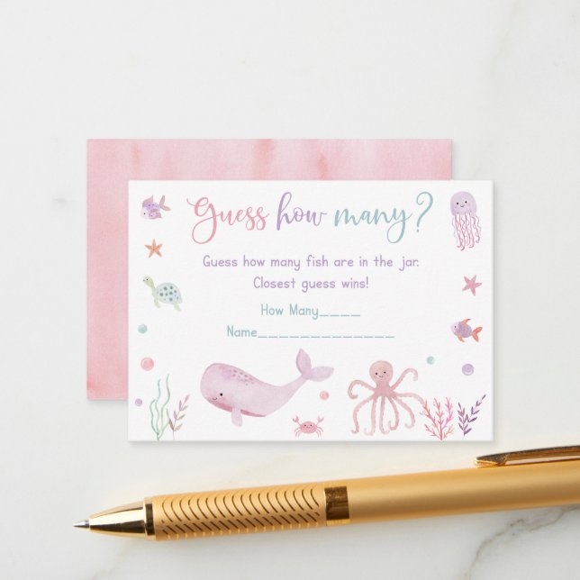 Cartão De Informações Rosa Abaixo do Mar Adivinha Quantos Jogo (Frente/Verso In Situ)