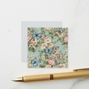 Cartão De Informações Rosa Azul Floral e Borboleta mais Suave 
