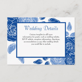 Cartão De Informações Rosa Azul Floral Elegante Simples Casamento