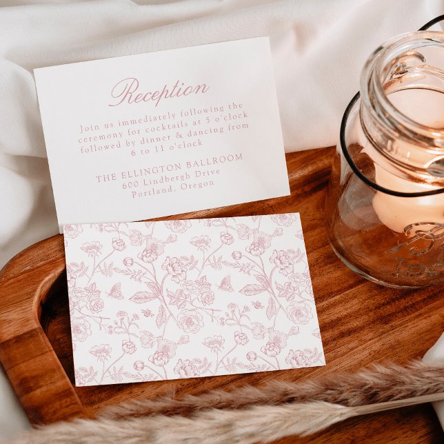 Cartão De Informações Rosa Chinoiserie Floral Recepção de casamento Eleg (Criador carregado)