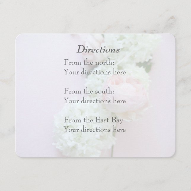 Cartão De Informações Rosa com instruções de casamento de hydrangea (Frente)